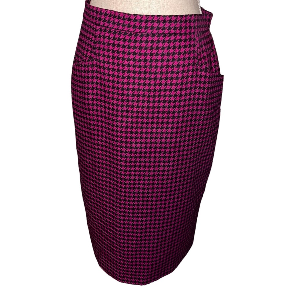 Vintage JBJ Wool Skirt Houndstooth Lined Women’s Size 10 Fushia/Black 7” Split